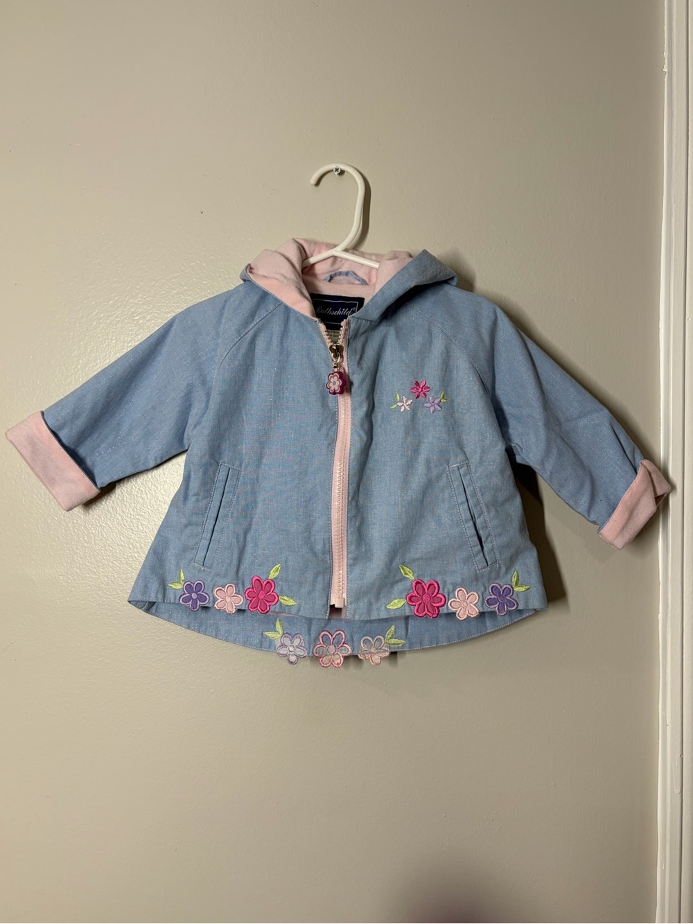 Vintage Girls Hooded Jacket Floral Embroidery size 6/9 months